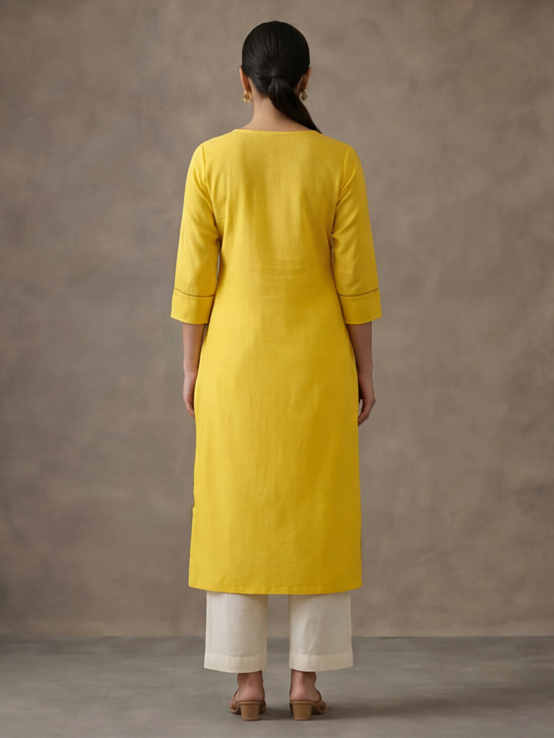 Woven Design Embroidered Straight Pure Cotton Kurta