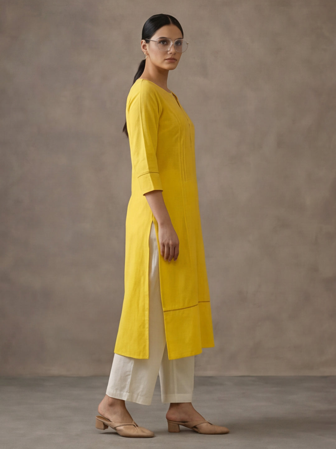 Woven Design Embroidered Straight Pure Cotton Kurta