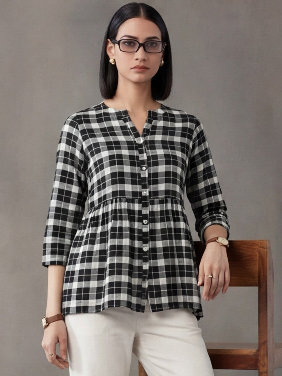 Checked Cotton Kurti With Gathered Detail