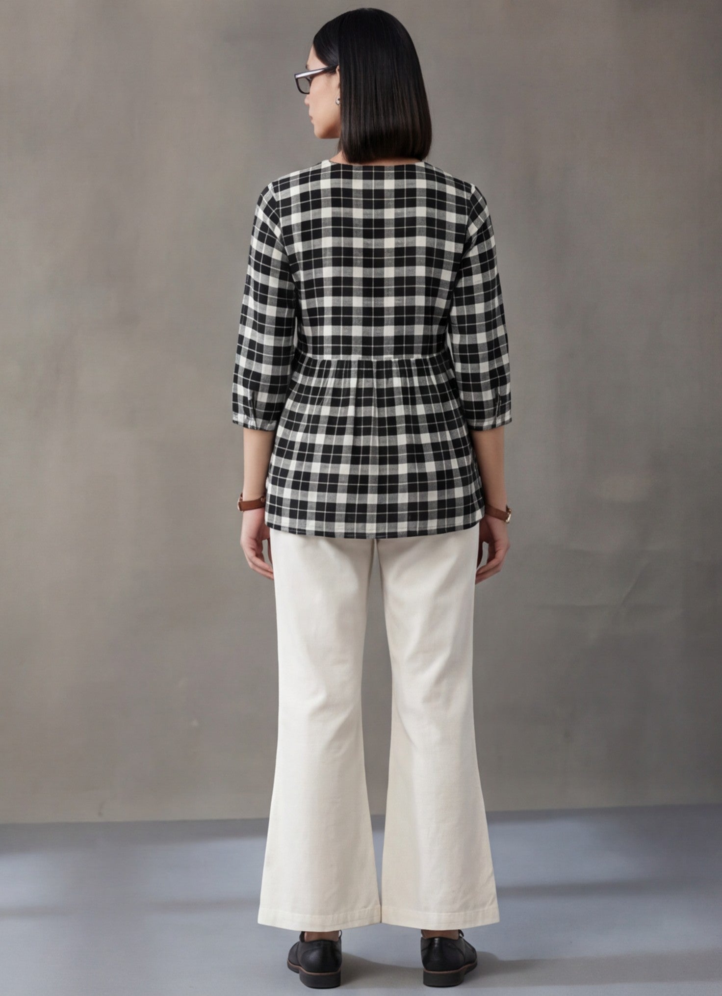 Checked Cotton Kurti With Gathered Detail
