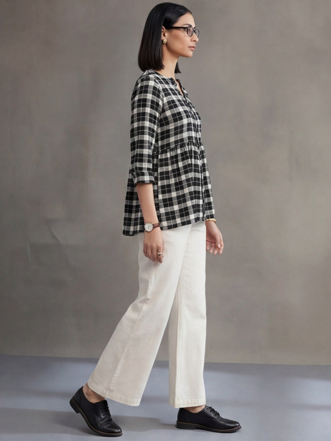 Checked Cotton Kurti With Gathered Detail