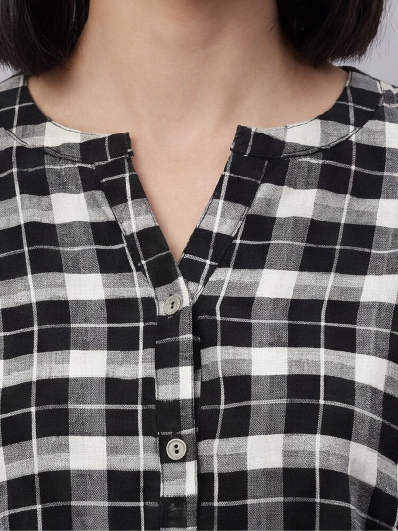 Checked Cotton Kurti With Gathered Detail