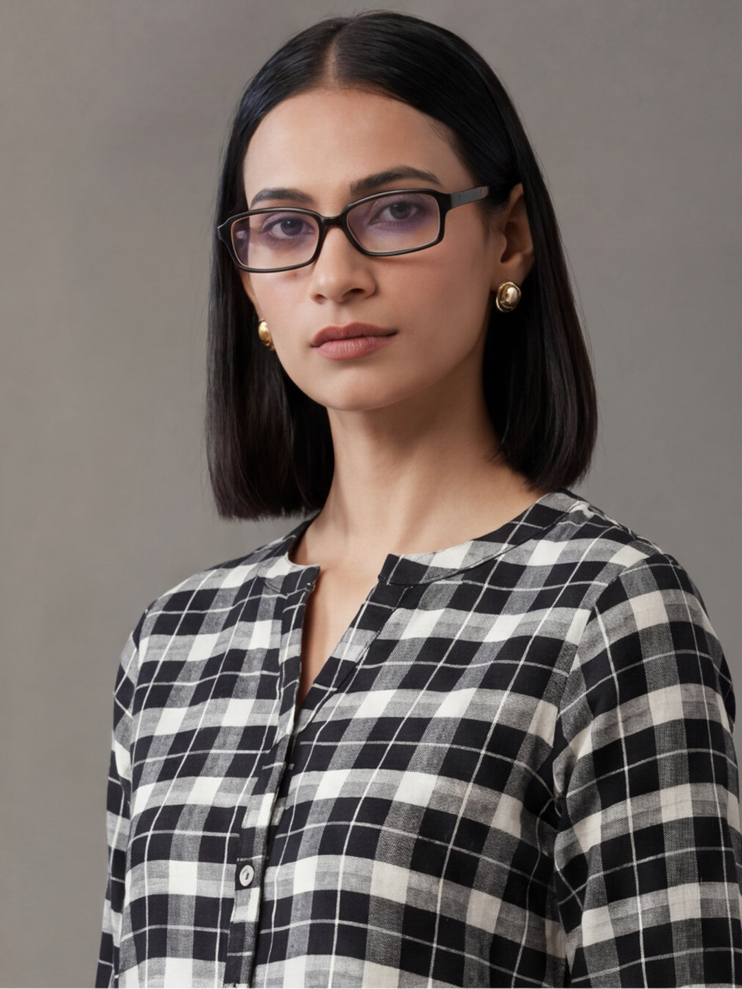 Checked Cotton Kurti With Gathered Detail