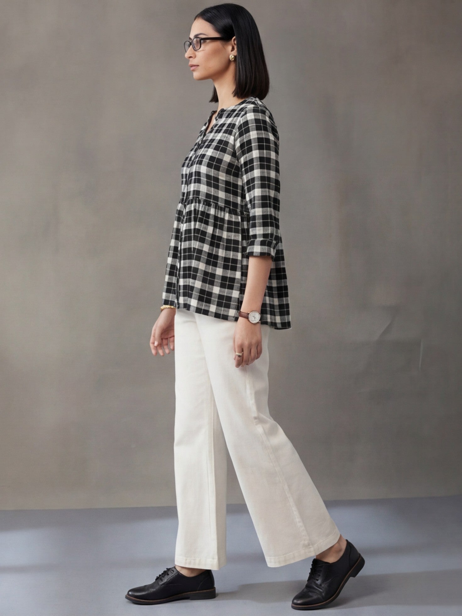 Checked Cotton Kurti With Gathered Detail