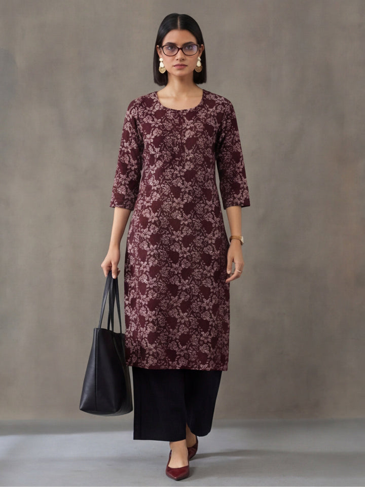 Floral Printed Straight Pure Cotton Kurta