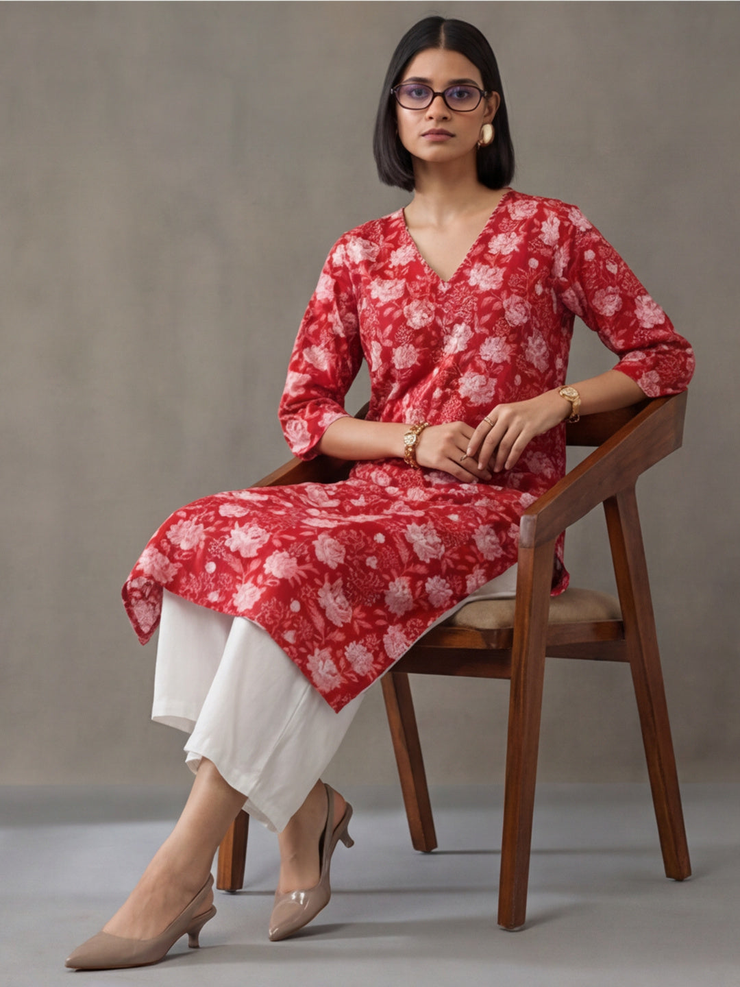 Floral Printed Straight Pure Cotton Kurta