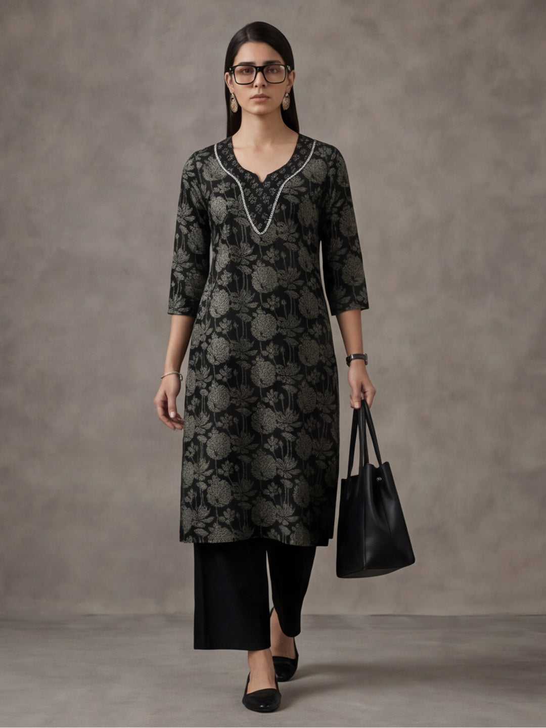 Floral Embroidered Straight Pure Cotton Kurta