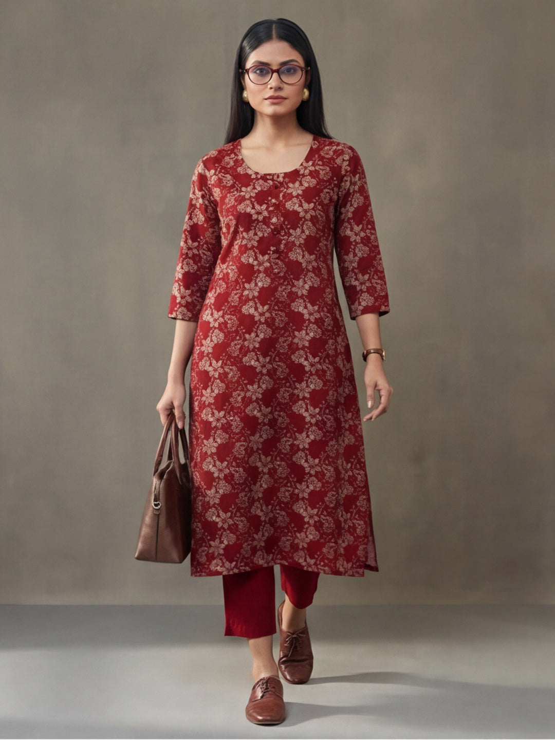Floral Printed Straight Pure Cotton Kurta