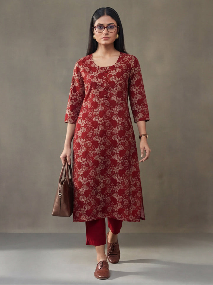 Floral Printed Straight Pure Cotton Kurta