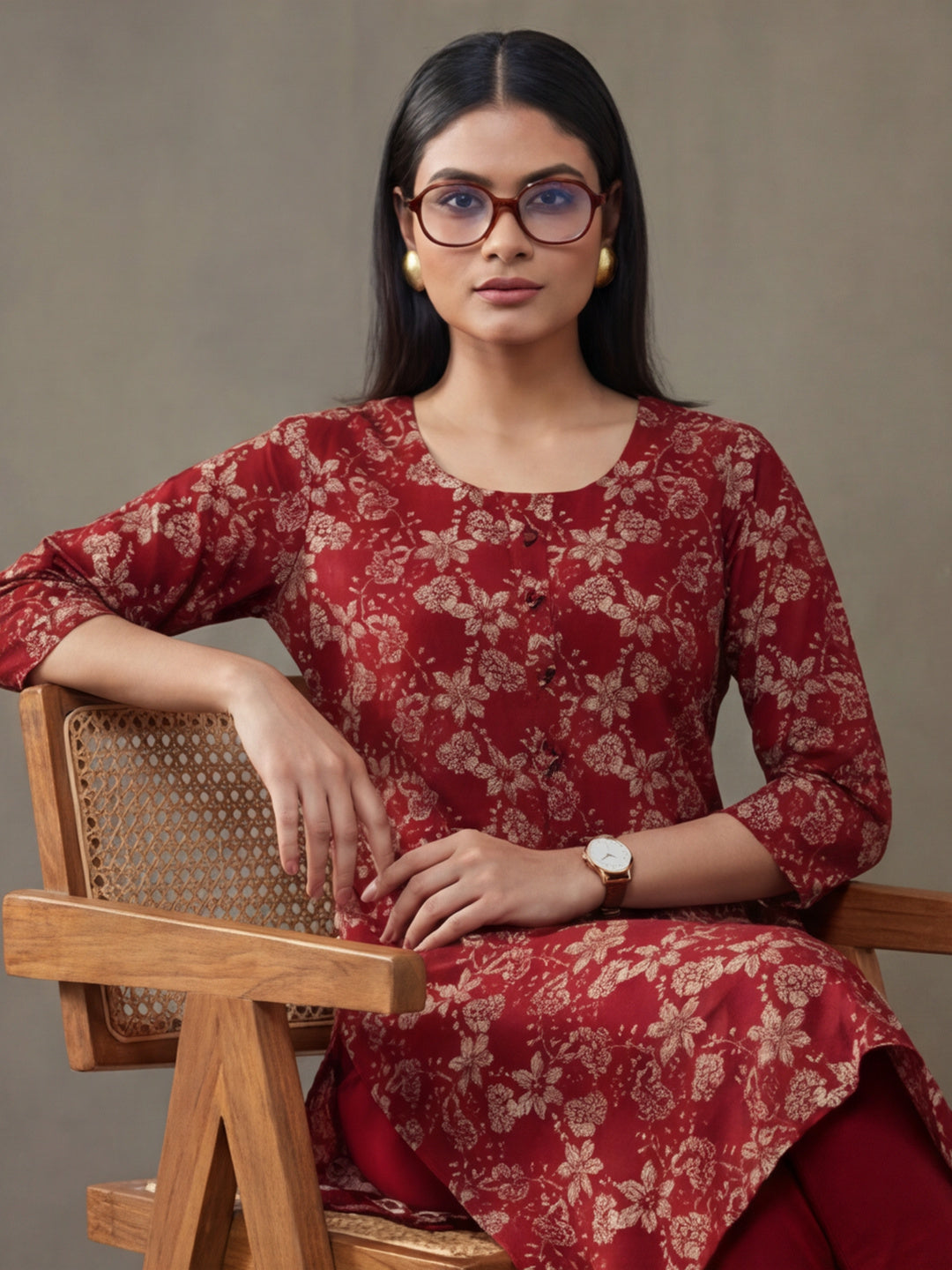 Floral Printed Straight Pure Cotton Kurta