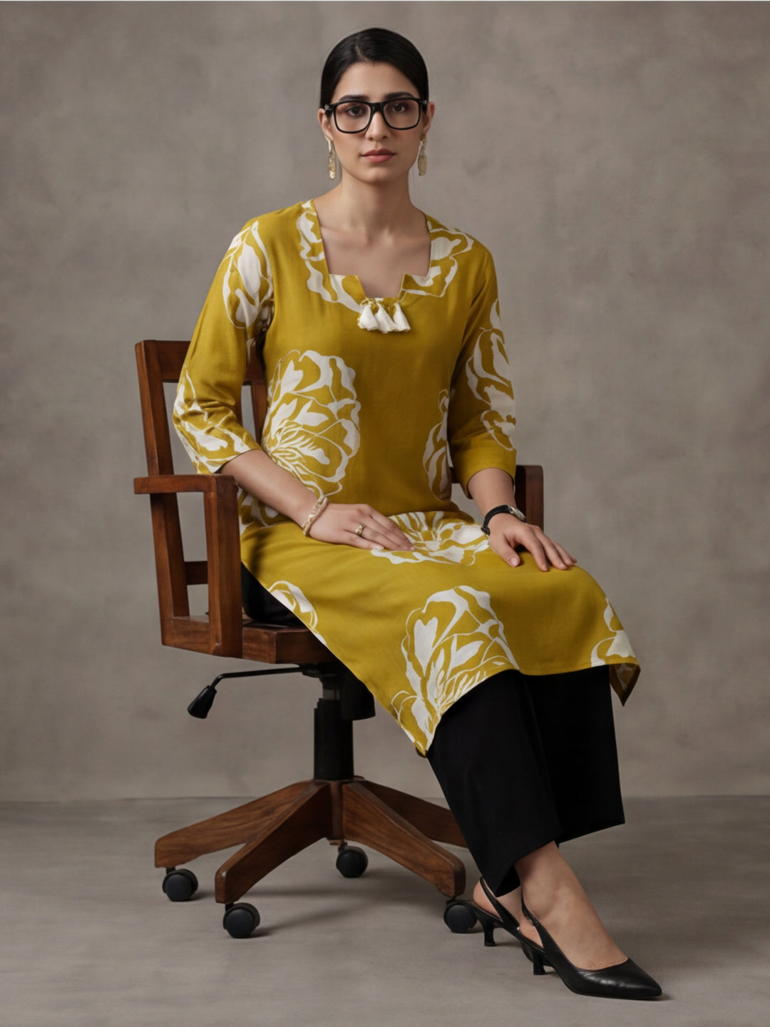 Floral Embroidered Straight Pure Cotton Kurta