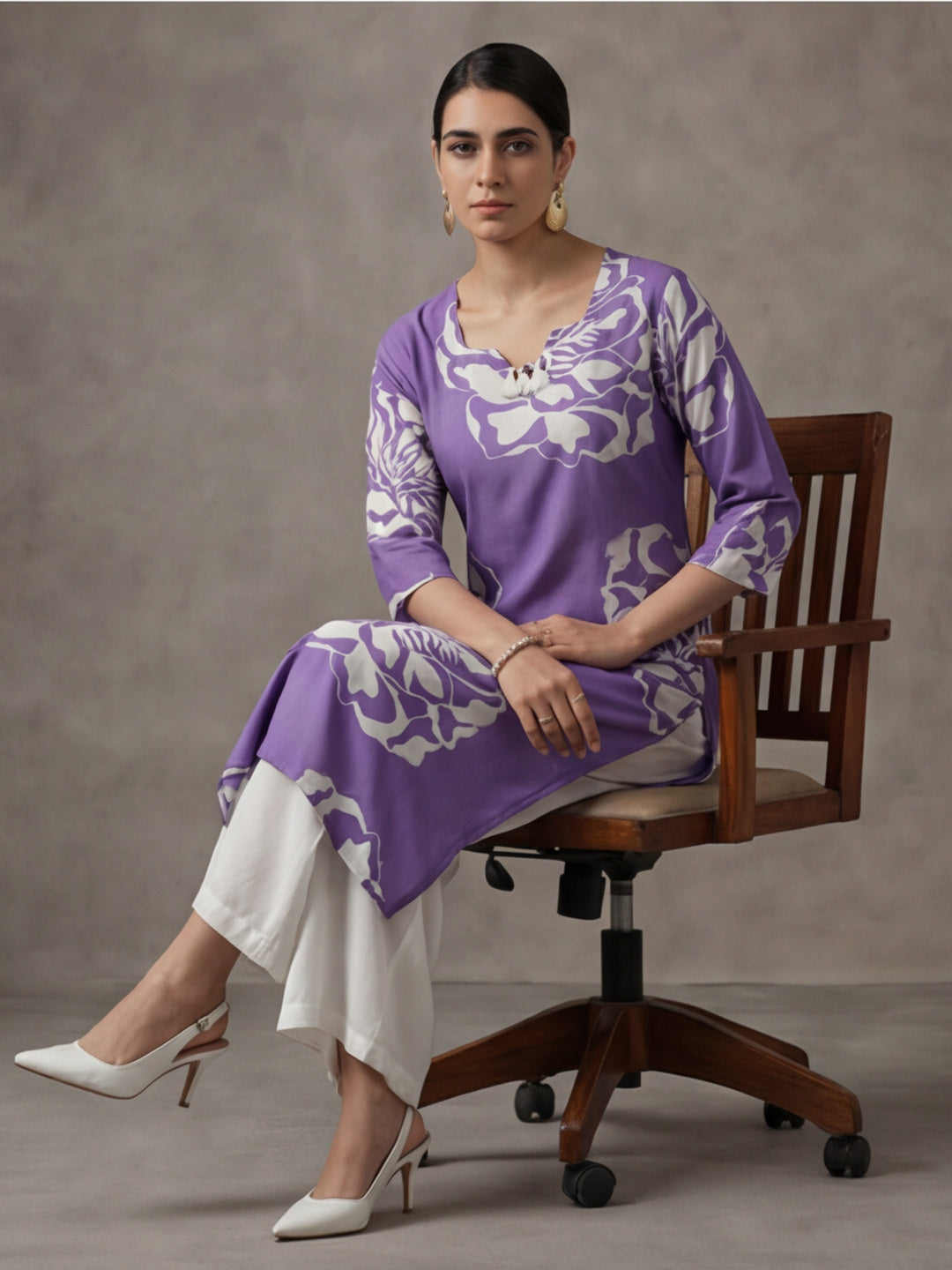 Floral Embroidered Straight Pure Cotton Kurta