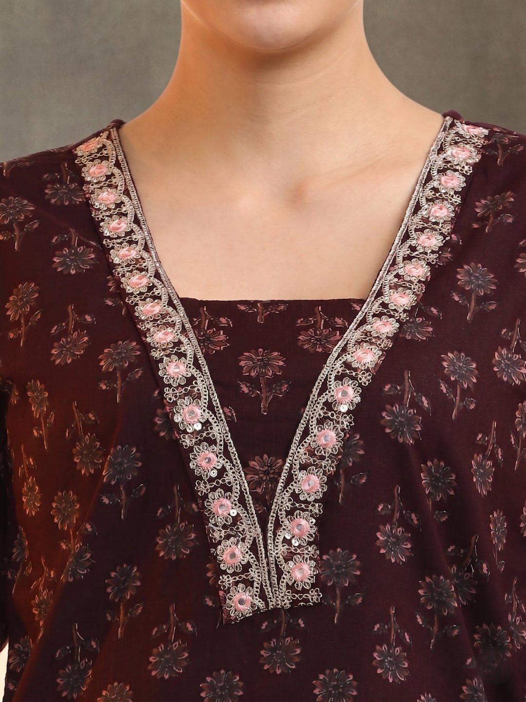 Floral Embroidered Straight Kurta & Trousers Sets