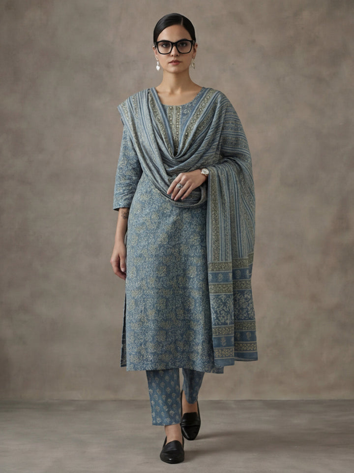 Ethnic Printed Cotton Kurta Set With Dupatta
