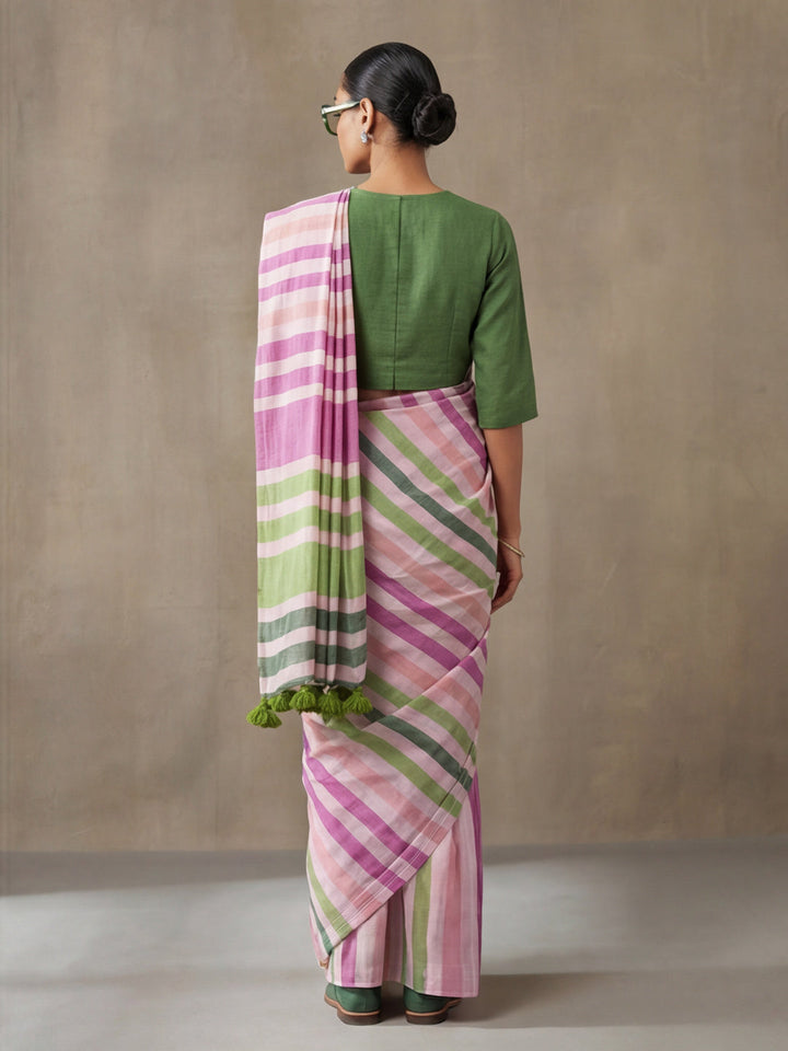 Striped Pure Linen Saree with Unstiched Blouse