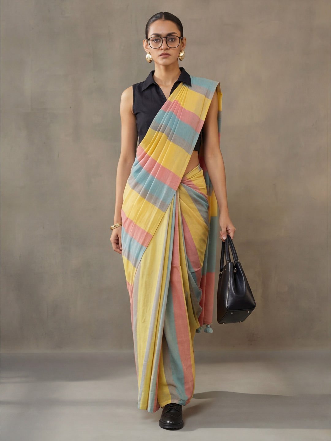 Striped Pure Linen Saree with Unstiched Blouse