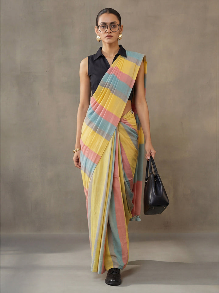 Striped Pure Linen Saree with Unstiched Blouse
