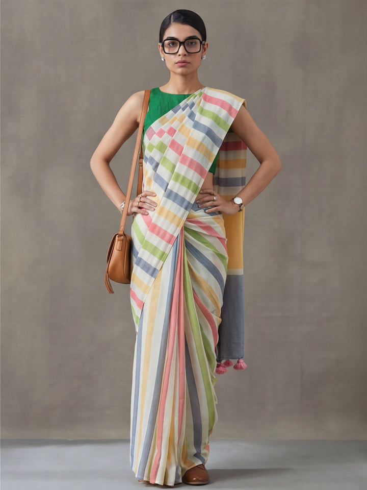 Striped Pure Linen Saree with Unstiched Blouse