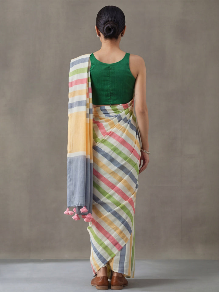 Striped Pure Linen Saree with Unstiched Blouse