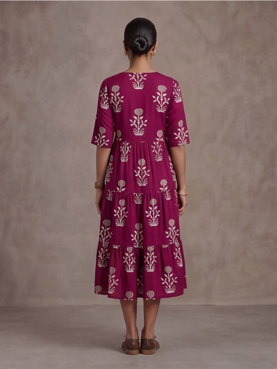 Floral Printed A-Line Tiered Ethnic Dress