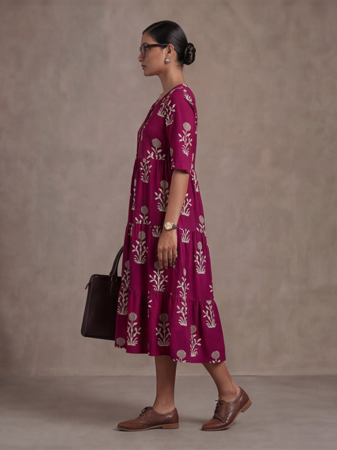 Floral Printed A-Line Tiered Ethnic Dress