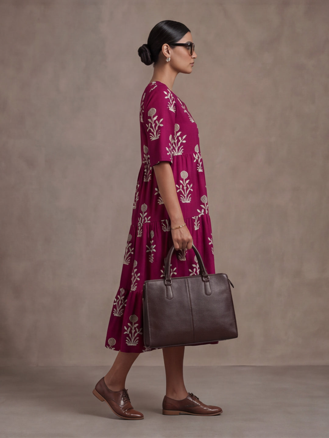 Floral Printed A-Line Tiered Ethnic Dress