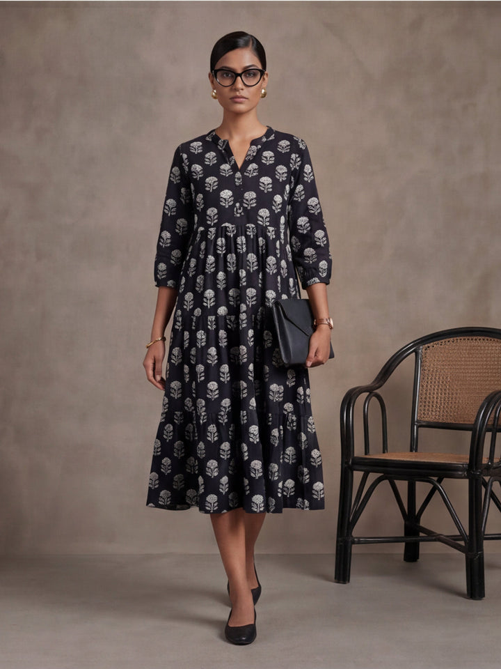 Floral Printed A-Line Tiered Ethnic Dress