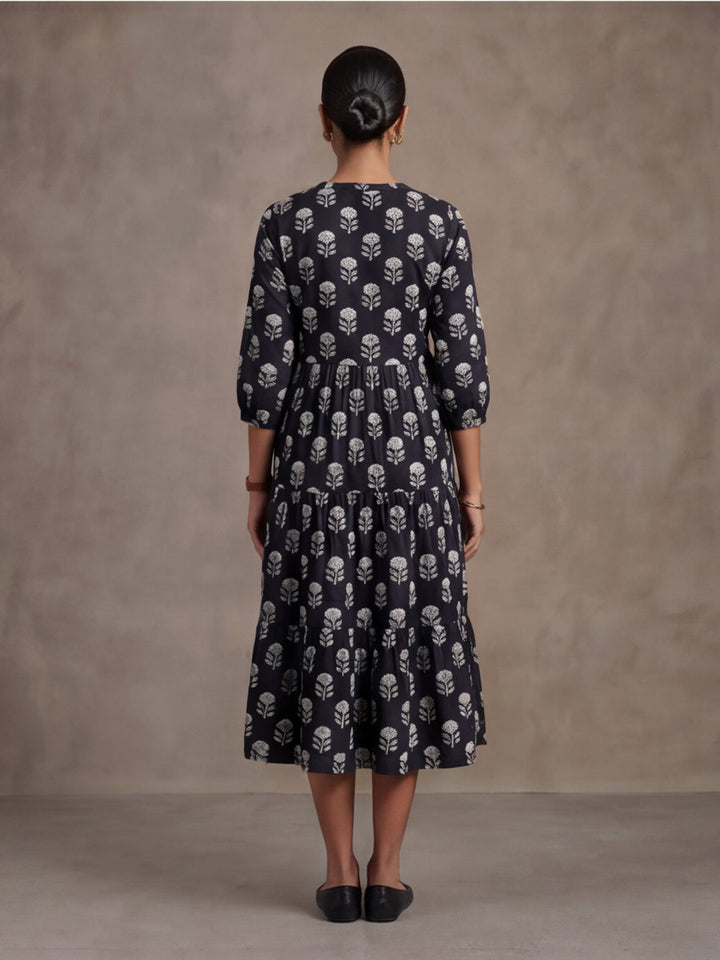 Floral Printed A-Line Tiered Ethnic Dress