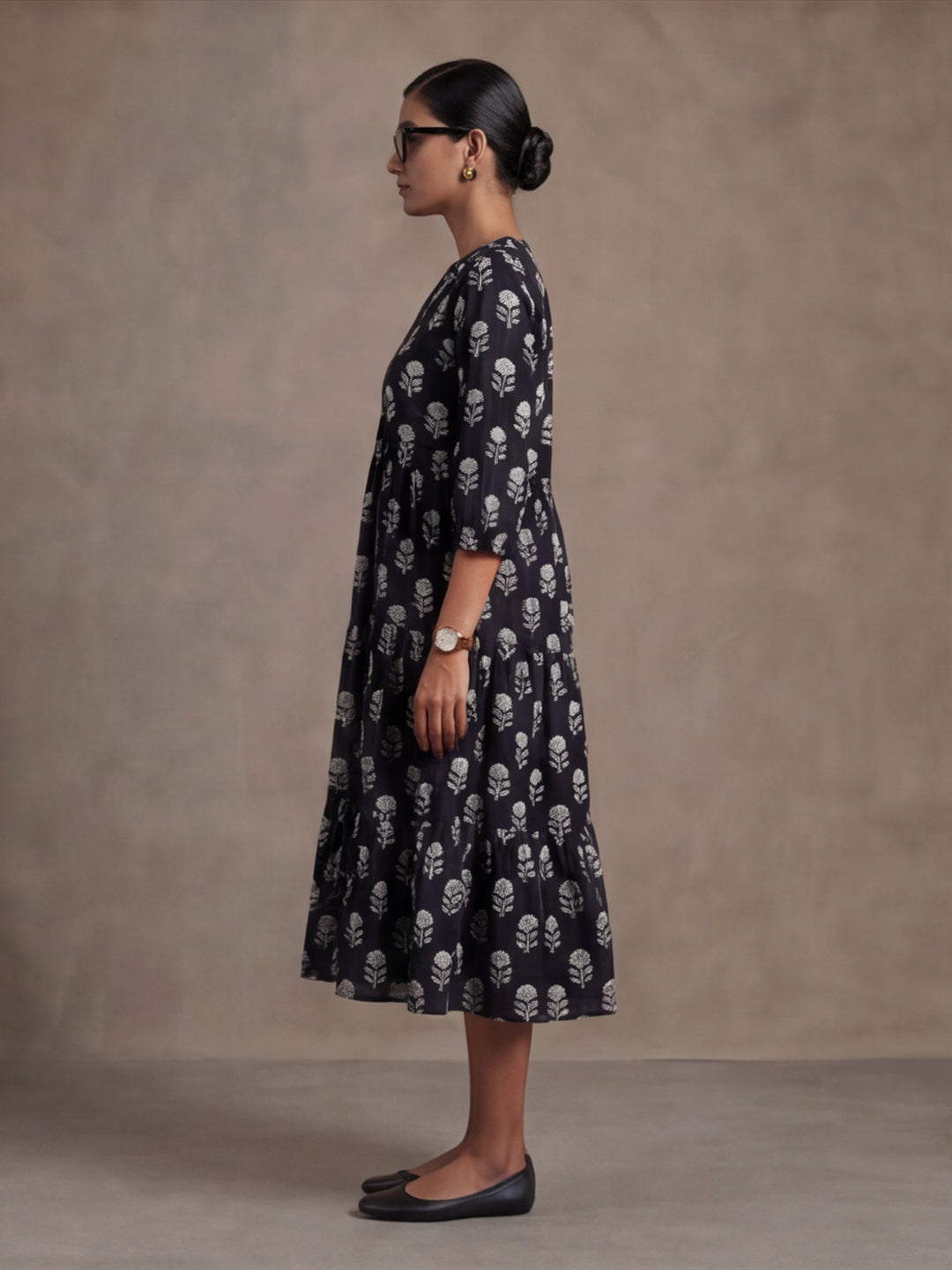 Floral Printed A-Line Tiered Ethnic Dress