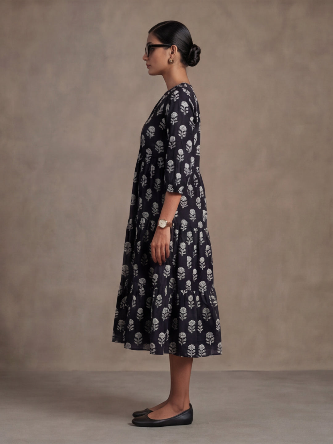 Floral Printed A-Line Tiered Ethnic Dress
