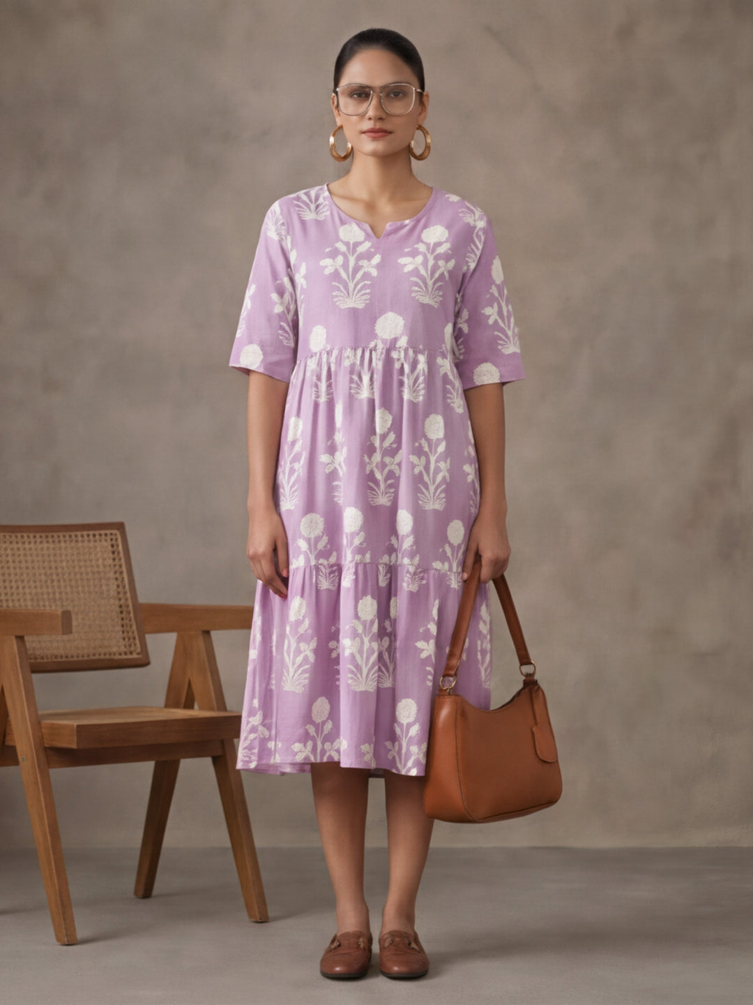 Floral Printed A-Line Tiered Ethnic Dress