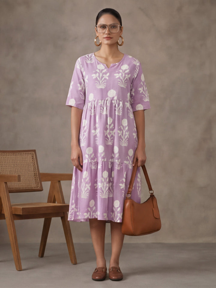 Floral Printed A-Line Tiered Ethnic Dress