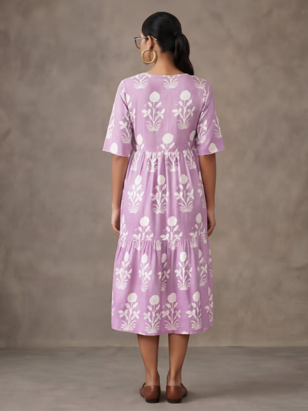 Floral Printed A-Line Tiered Ethnic Dress