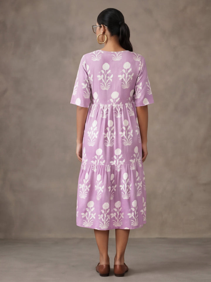 Floral Printed A-Line Tiered Ethnic Dress