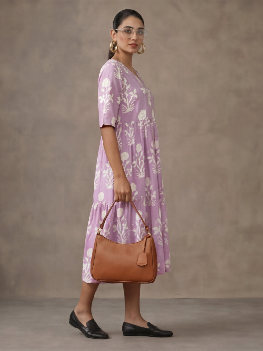 Floral Printed A-Line Tiered Ethnic Dress