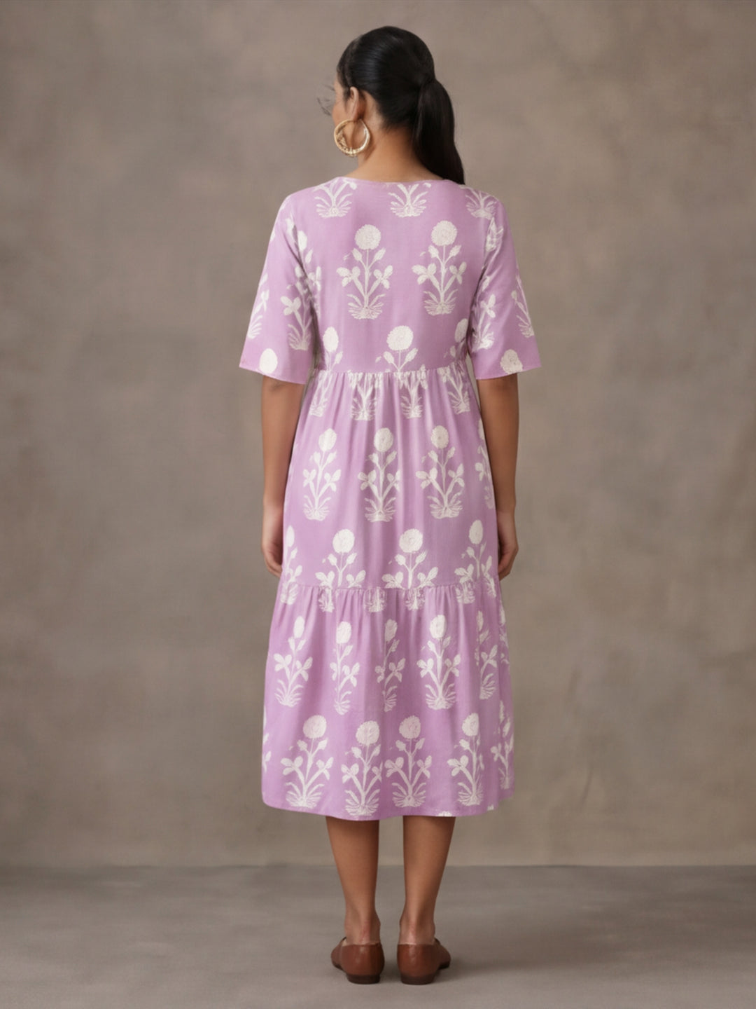 Floral Printed A-Line Tiered Ethnic Dress