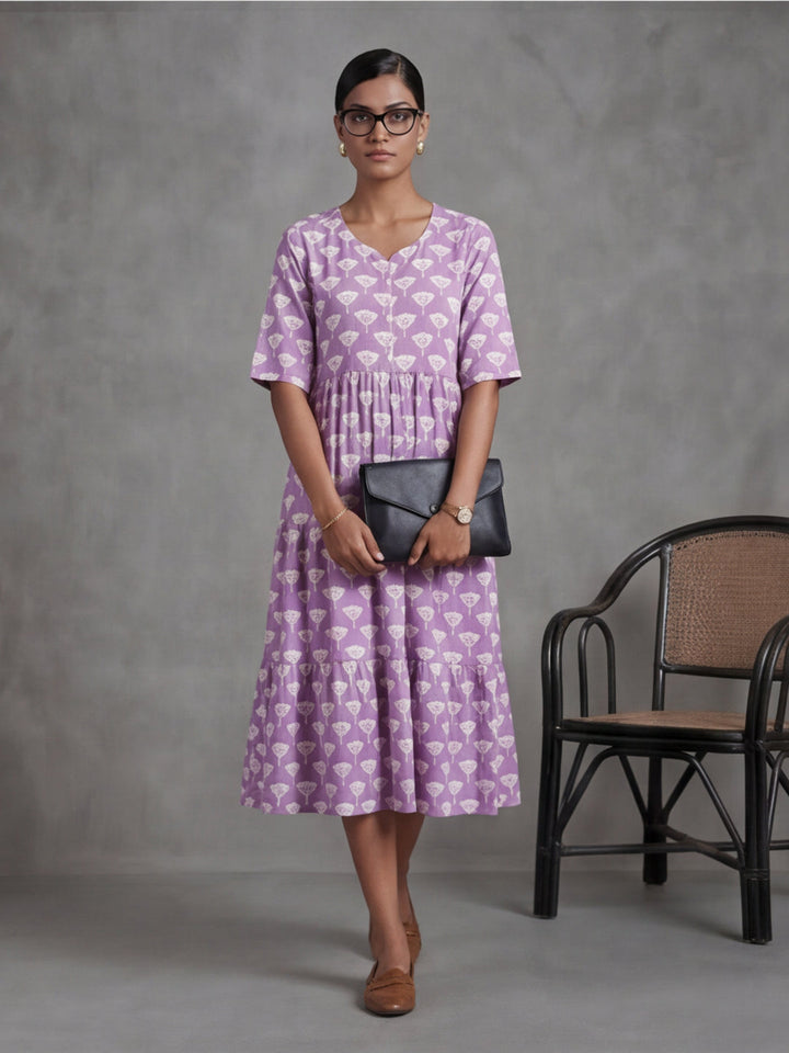 Floral Printed A-Line Panelled Ethnic Dress