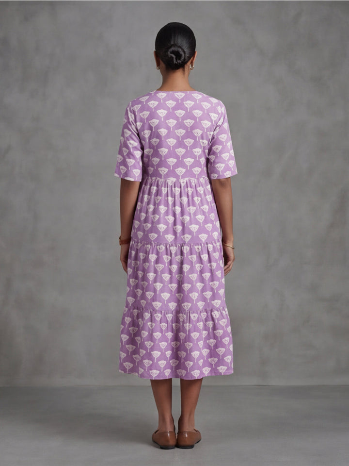 Floral Printed A-Line Panelled Ethnic Dress