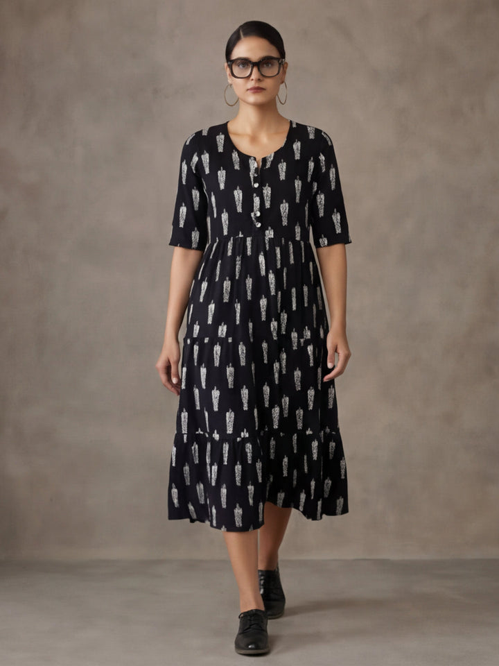 Floral Printed A-Line Tiered Ethnic Dress