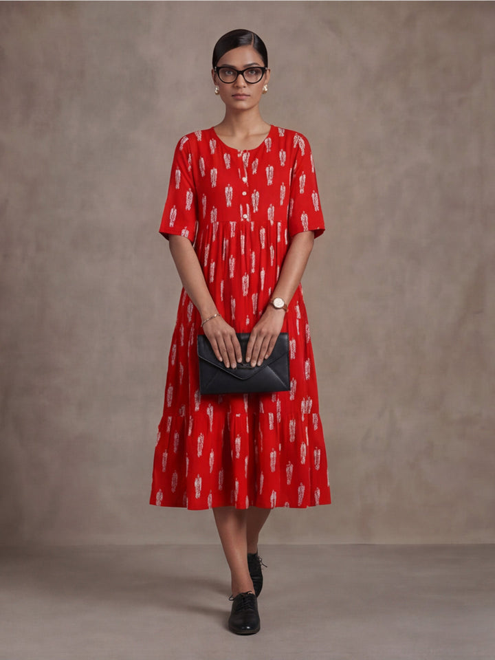 Floral Printed A-Line Tiered Ethnic Dress
