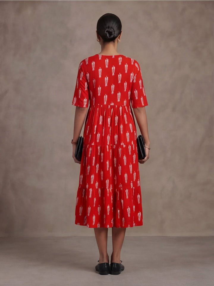 Floral Printed A-Line Tiered Ethnic Dress