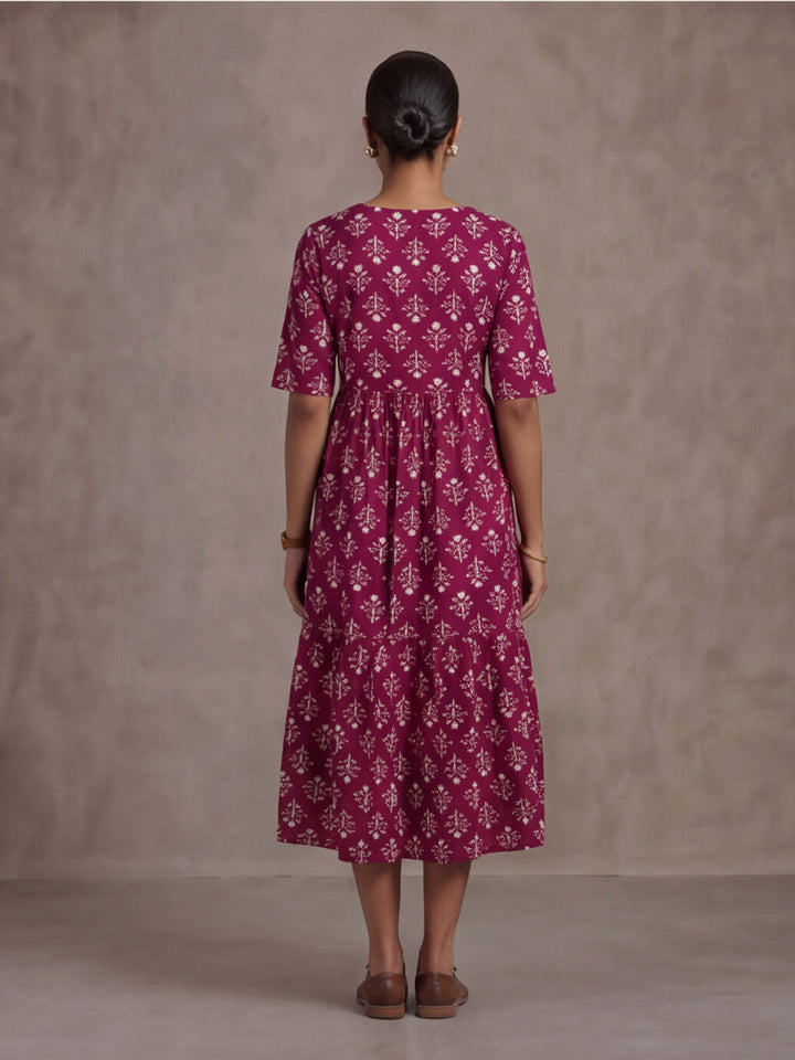 Floral Printed A-Line Tiered Ethnic Dress