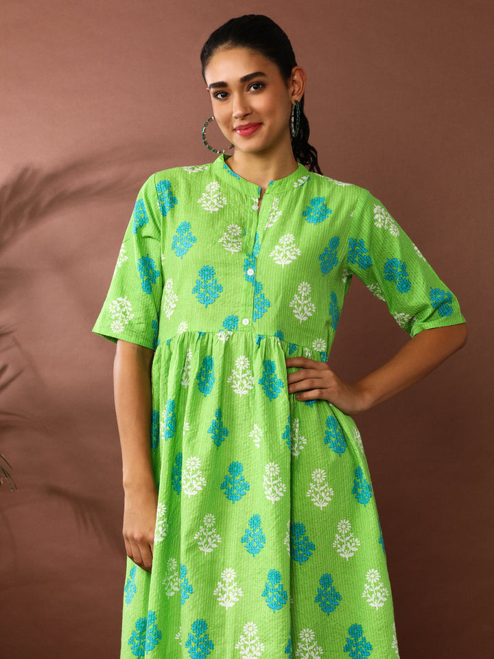 Floral Embroidered A-Line Pure Cotton Ethnic Dress