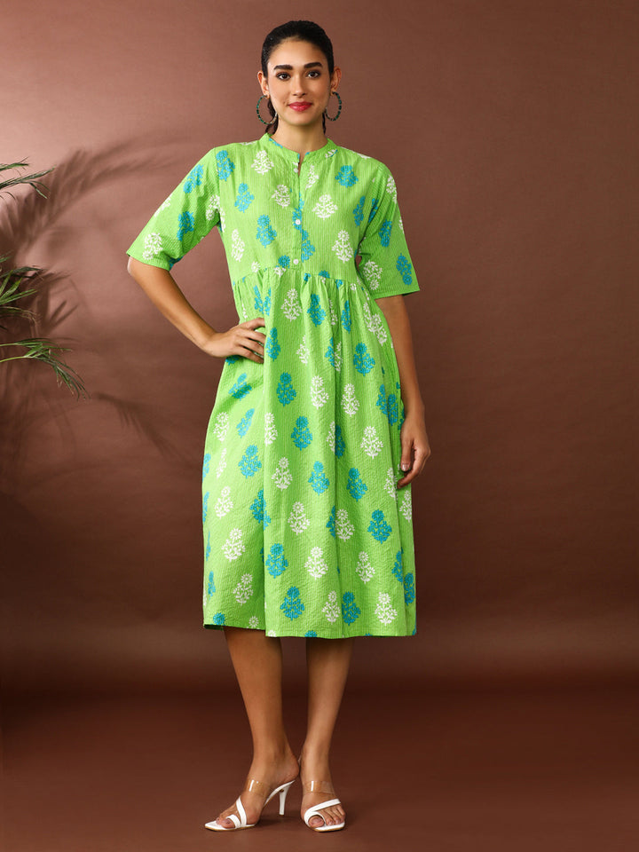 Floral Embroidered A-Line Pure Cotton Ethnic Dress