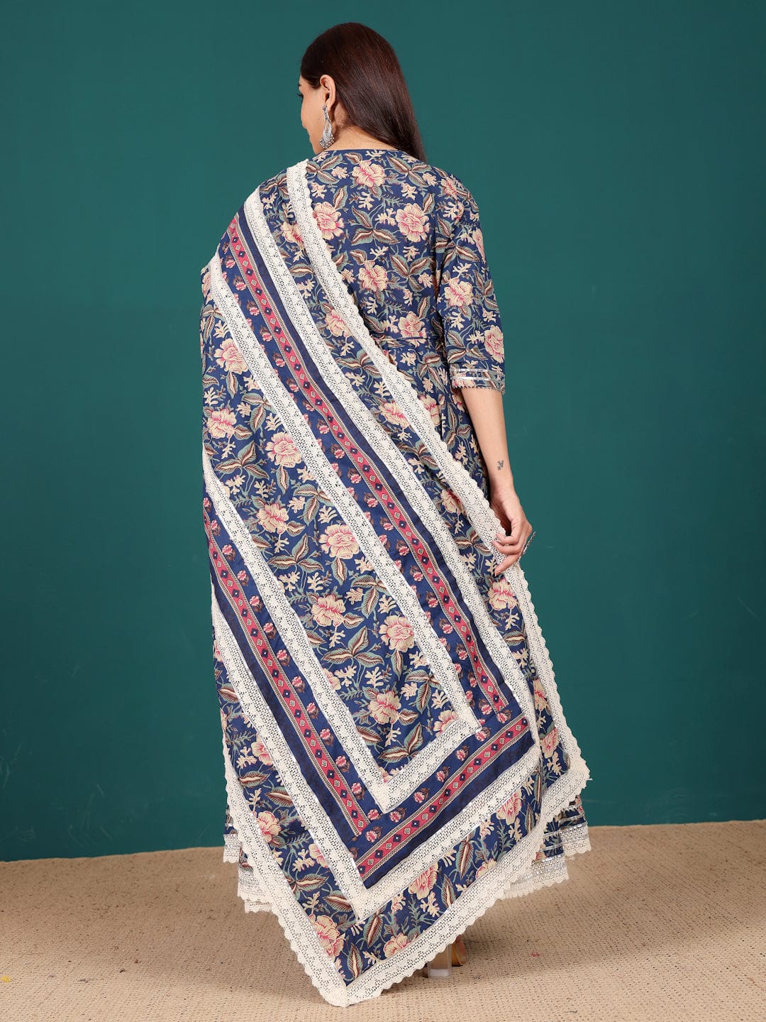 zeyvelle Women Floral Printed Angrakha Anarkali Kurta With Trouser & Dupatta