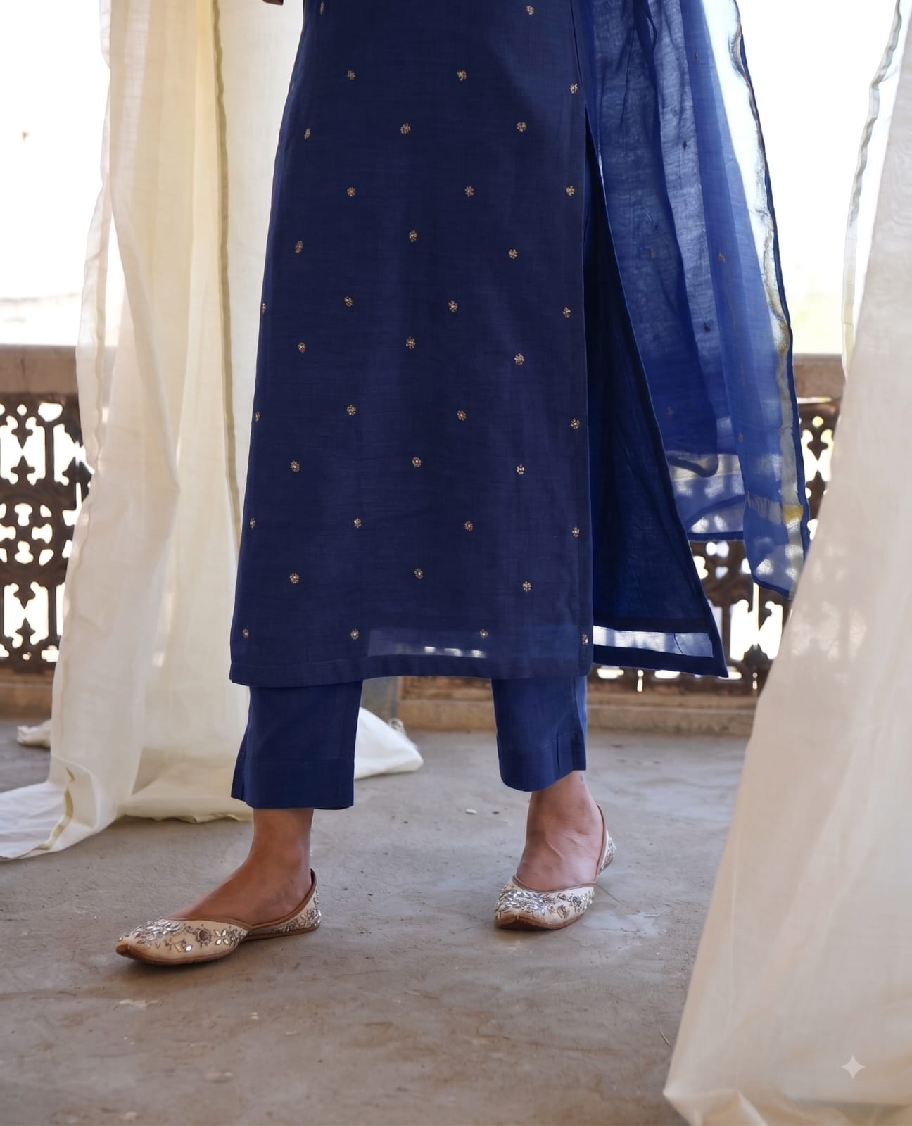NAVY BLUE MAL CHANDERI KURTA SET