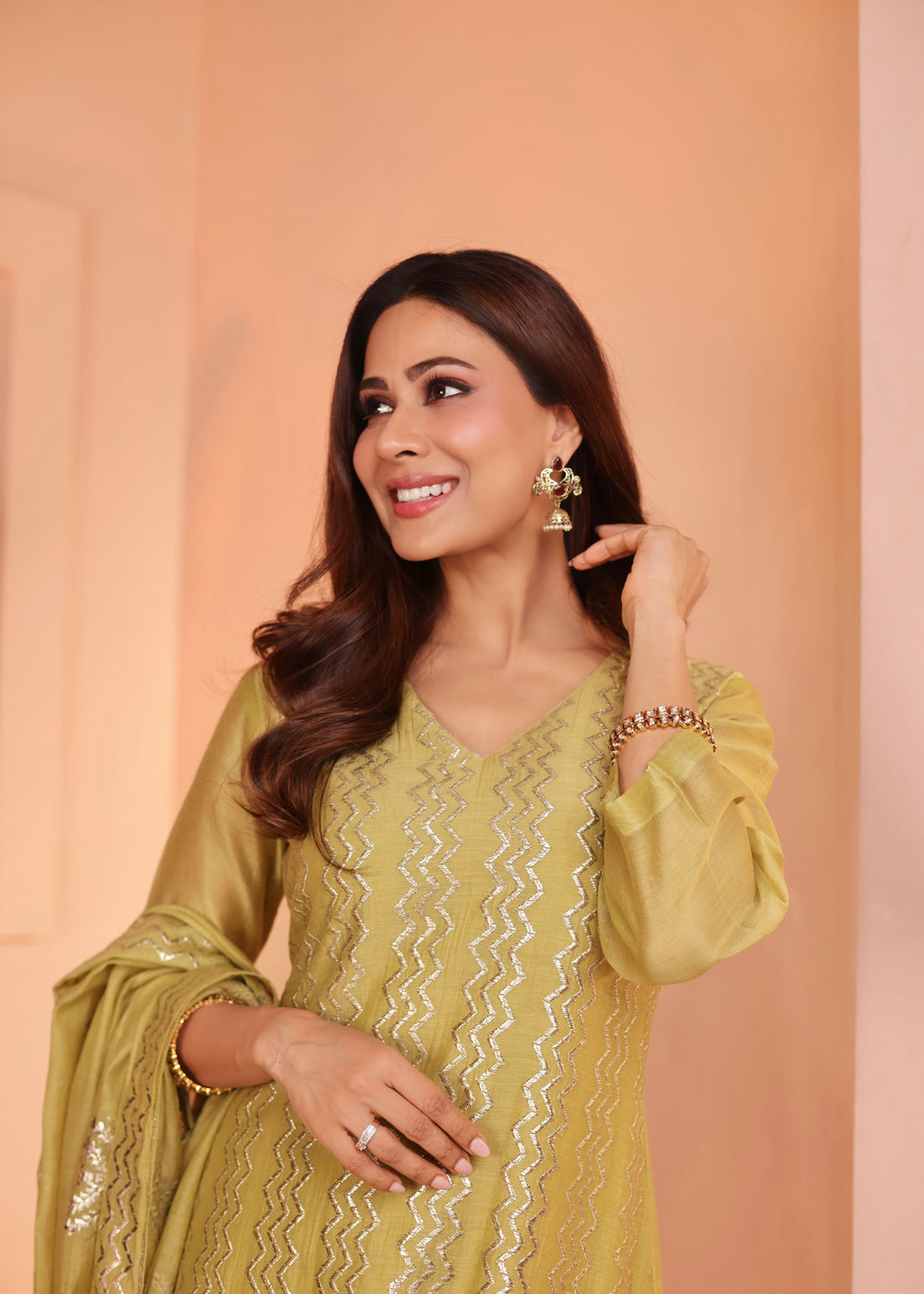 OLIVE GREEN PURE MUL CHANDERI KURTA SET
