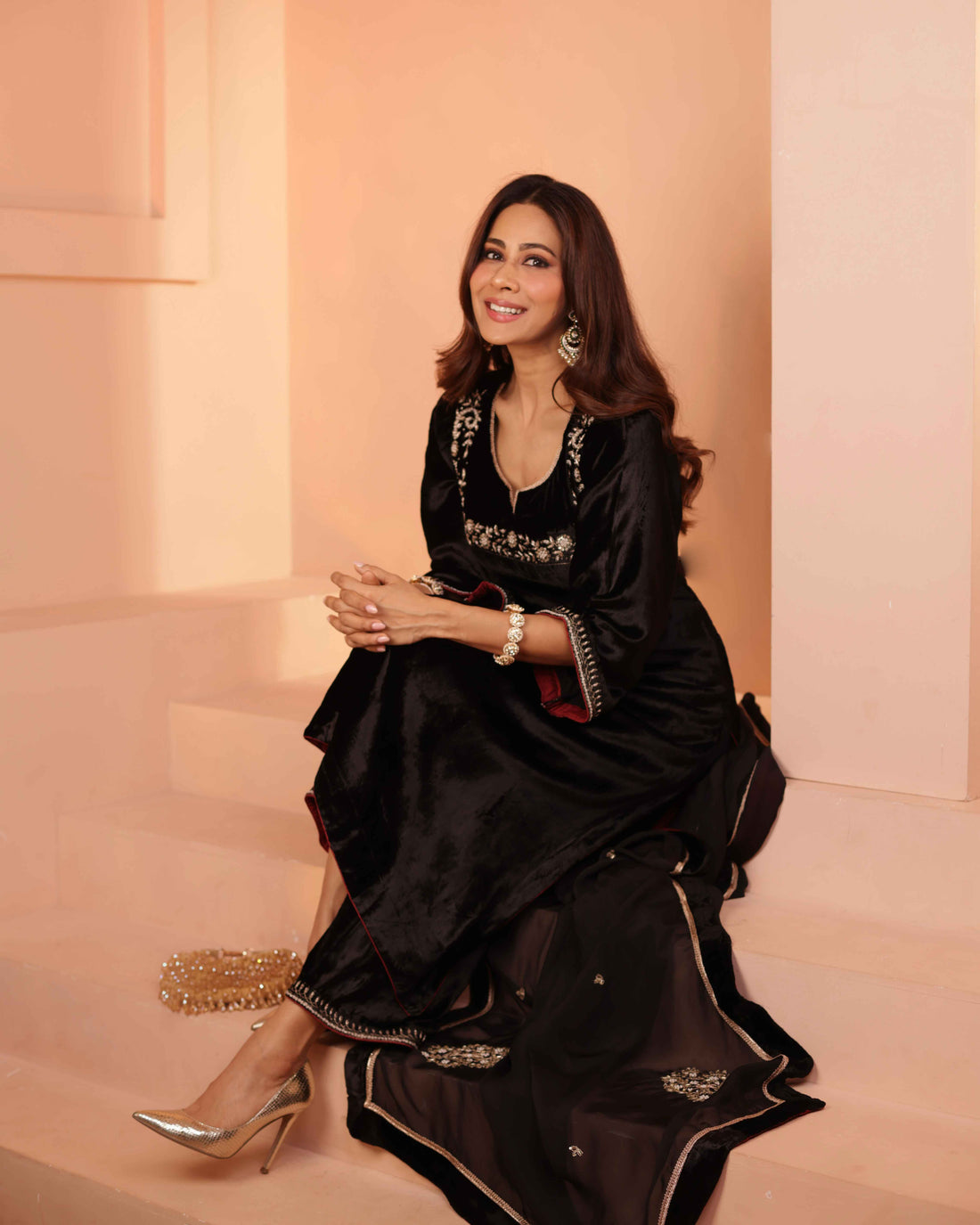 BLACK VELVET KURTA SET