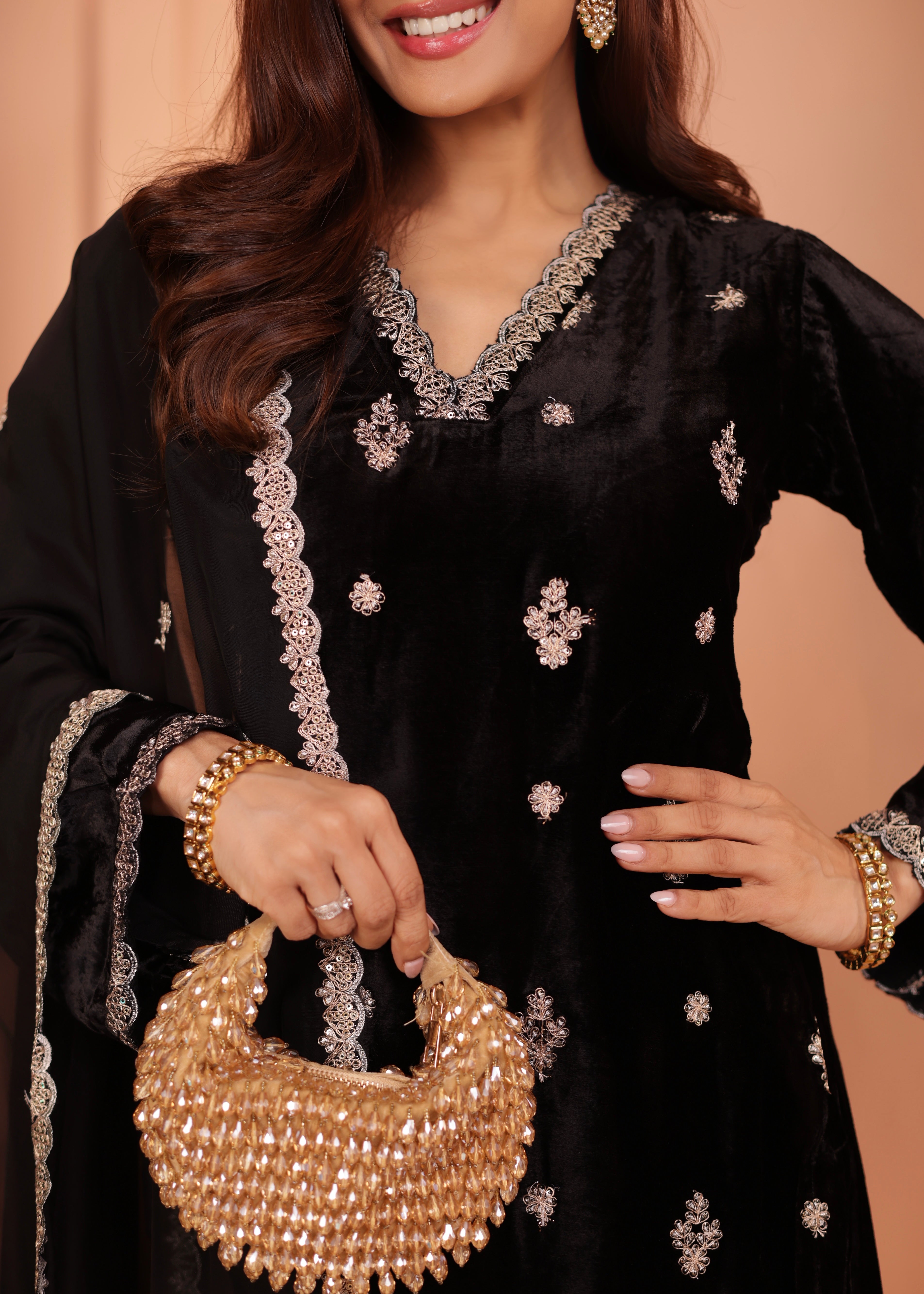 BLACK VELEVT KURTA SET