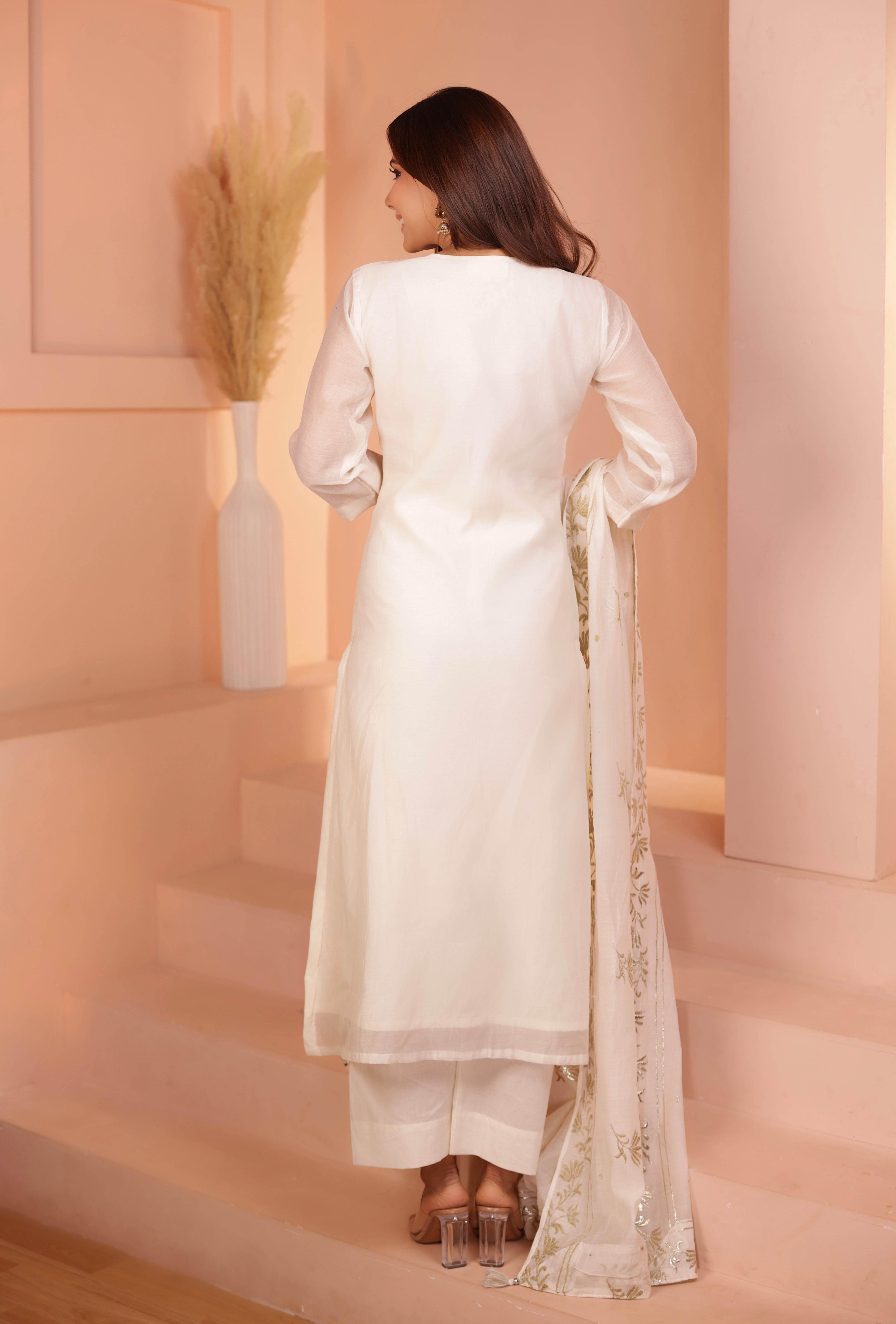 IVORY PURE MUL CHANDERI KURTA SET